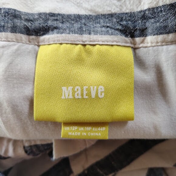 MAEVE ANTHROPOLOGIE | Linen Blend Striped Button Maxi Or Midi Dress Nautical 12P - Picture 13 of 16